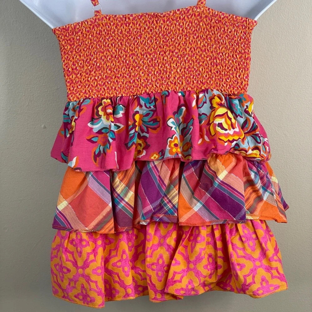 Y2K Childrens Place Ruffle Mixed Print Tank Top Girls Large Boho Vacation School
